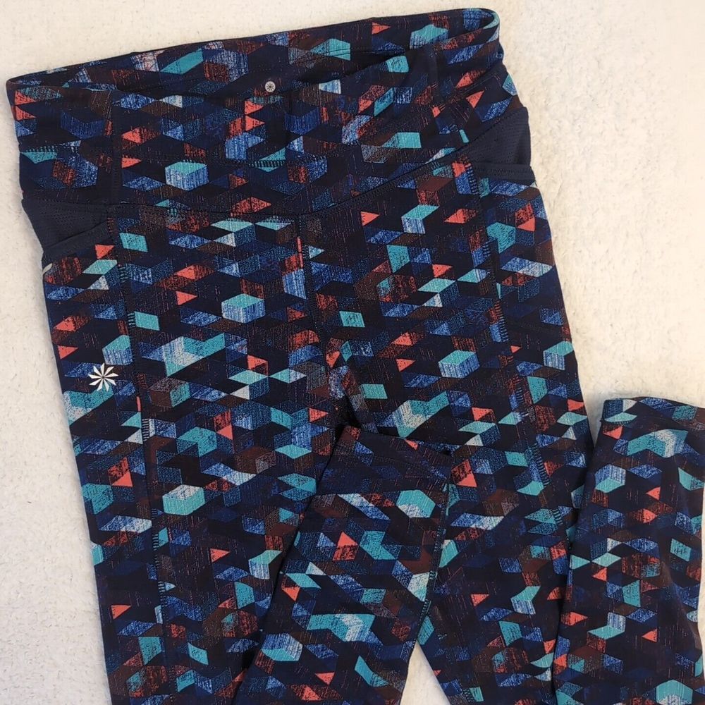 Athleta Womens XS 26x28" Triangular Be Free Athletic‎ Leggings Blue Full Length